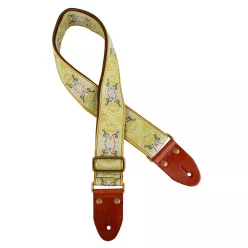   GST-1280-3 Gaucho Authentic Deluxe Series guitar strap, 2" jacquard weave, leather slips with pins, brass buckle, suede backing, yw/gn