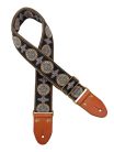 GST-1280-4 Gaucho Authentic Deluxe Series guitar strap, 2" jacquard weave, leather slips with pins, brass buckle, suede backing, bk/bu/rd