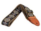 GST-1280-4 Gaucho Authentic Deluxe Series guitar strap, 2" jacquard weave, leather slips with pins, brass buckle, suede backing, bk/bu/rd