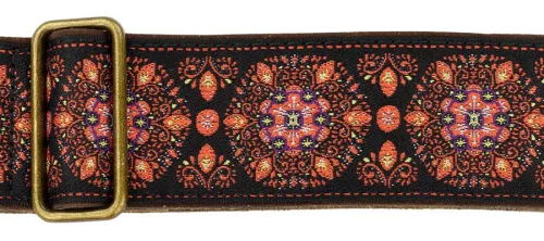 GST-1280-5 Gaucho Authentic Deluxe Series guitar strap, 2" jacquard weave, leather slips with pins, brass buckle, suede backing, bl/pk