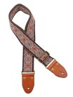 GST-1280-6 Gaucho Authentic Deluxe Series guitar strap, 2" jacquard weave, leather slips with pins, brass buckle, suede backing, bk/bu/rd