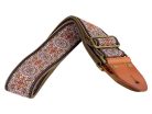 GST-1280-6 Gaucho Authentic Deluxe Series guitar strap, 2" jacquard weave, leather slips with pins, brass buckle, suede backing, bk/bu/rd