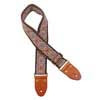 GST-1280-6 Gaucho Authentic Deluxe Series guitar strap, 2" jacquard weave, leather slips with pins, brass buckle, suede backing, bk/bu/rd