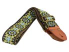 GST-1280-7 Gaucho Authentic Deluxe Series guitar strap, 2" jacquard weave, leather slips with pins, brass buckle, suede backing, bk/bu/gn