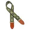 GST-1280-7 Gaucho Authentic Deluxe Series guitar strap, 2" jacquard weave, leather slips with pins, brass buckle, suede backing, bk/bu/gn