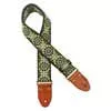 GST-1280-7 Gaucho Authentic Deluxe Series guitar strap, 2" jacquard weave, leather slips with pins, brass buckle, suede backing, bk/bu/gn