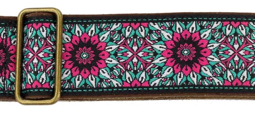 GST-1280-8 Gaucho Authentic Deluxe Series guitar strap, 2" jacquard weave, leather slips with pins, brass buckle, suede backing, bk/bu/pk