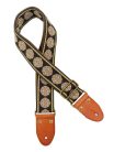 GST-1280-9 Gaucho Authentic Deluxe Series guitar strap, 2" jacquard weave, leather slips with pins, brass buckle, suede backing, bk/gn