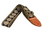 GST-1280-9 Gaucho Authentic Deluxe Series guitar strap, 2" jacquard weave, leather slips with pins, brass buckle, suede backing, bk/gn