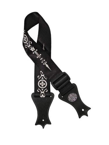 GST-143-BK Gaucho Icon Series guitar strap, deluxe black nylon with faux leather slips, ornament print