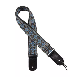   GST-181-BG Gaucho Traditional Series guitar strap, 2 jacquard weave, leather slips, blue and grey