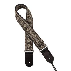   GST-181-GY Gaucho Traditional Series guitar strap, 2 jacquard weave, leather slips, grey