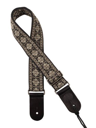 GST-181-GY Gaucho Traditional Series guitar strap, 2 jacquard weave, leather slips, grey