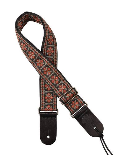 GST-181-RG Gaucho Traditional Series guitar strap, 2 jacquard weave, leather slips, red and grey