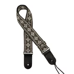   GST-181-WG Gaucho Traditional Series guitar strap, 2 jacquard weave, leather slips, white and grey