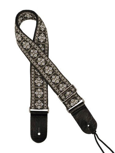 GST-181-WG Gaucho Traditional Series guitar strap, 2 jacquard weave, leather slips, white and grey