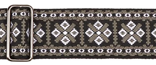 GST-181-WG Gaucho Traditional Series guitar strap, 2 jacquard weave, leather slips, white and grey