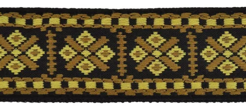 GST-181-YE Gaucho Traditional Series guitar strap, 2 jacquard weave, leather slips, yellow