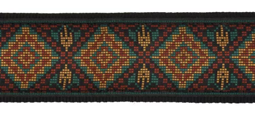 GST-184-10 Gaucho Traditional Series guitar strap, 2 jacquard weave, leather slips, multi colors