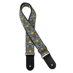   GST-186-BU Gaucho Traditional Series guitar strap, 2 jacquard weave, leather slips, blue mosaic