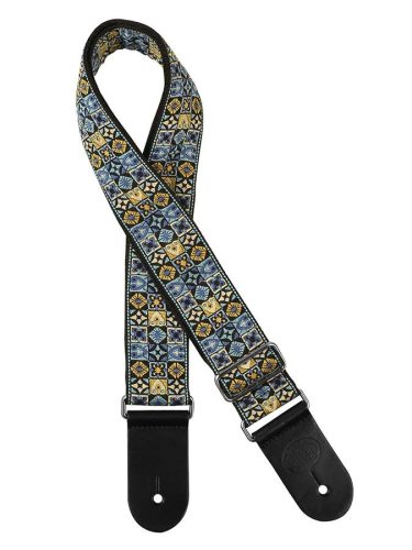 GST-186-BU Gaucho Traditional Series guitar strap, 2 jacquard weave, leather slips, blue mosaic