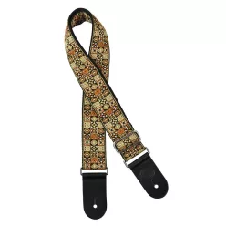   GST-186-GD Gaucho Traditional Series guitar strap, 2 jacquard weave, leather slips, gold mosaic