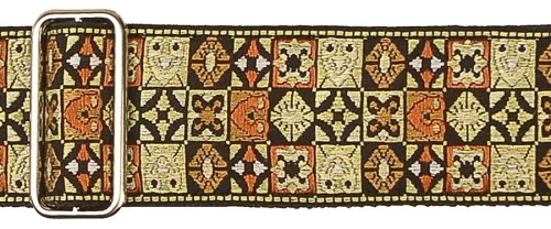 GST-186-GD Gaucho Traditional Series guitar strap, 2 jacquard weave, leather slips, gold mosaic