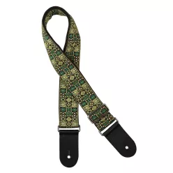   GST-186-GN Gaucho Traditional Series guitar strap, 2 jacquard weave, leather slips, green mosaic