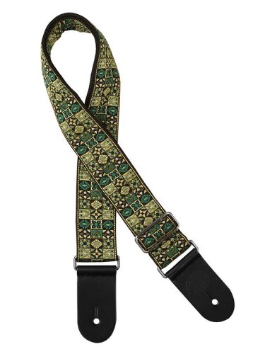 GST-186-GN Gaucho Traditional Series guitar strap, 2 jacquard weave, leather slips, green mosaic