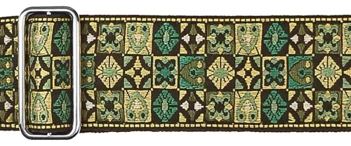 GST-186-GN Gaucho Traditional Series guitar strap, 2 jacquard weave, leather slips, green mosaic