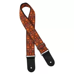   GST-186-OR Gaucho Traditional Series guitar strap, 2 jacquard weave, leather slips, orange mosaic