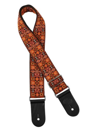 GST-186-OR Gaucho Traditional Series guitar strap, 2 jacquard weave, leather slips, orange mosaic