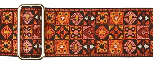 GST-186-OR Gaucho Traditional Series guitar strap, 2 jacquard weave, leather slips, orange mosaic