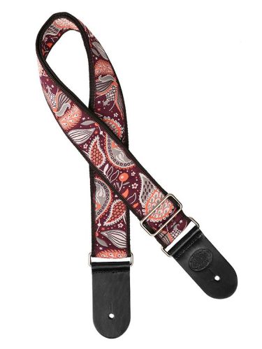 GST-188-15 Gaucho Traditional Series guitar strap, 2 jacquard weave, leather slips, multi colors