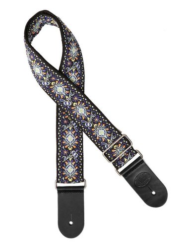 GST-189-02 Gaucho Traditional Series guitar strap, 2 jacquard weave, leather slips, multi colors