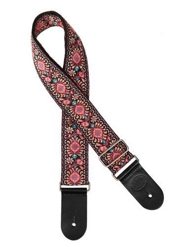 GST-189-06 Gaucho Traditional Series guitar strap, 2 jacquard weave, leather slips, multi colors