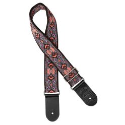   GST-190-03 Gaucho Traditional Series guitar strap, 2 jacquard weave, leather slips, multi colors