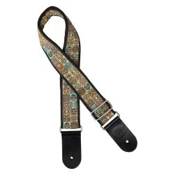   GST-190-04 Gaucho Traditional Series guitar strap, 2 jacquard weave, leather slips, multi colors