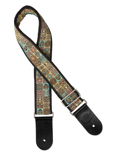 GST-190-04 Gaucho Traditional Series guitar strap, 2 jacquard weave, leather slips, multi colors