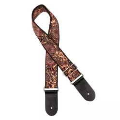   GST-191-01 Gaucho Traditional Series guitar strap, 2 jacquard weave, leather slips, multi colors