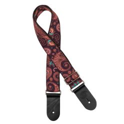  GST-191-03 Gaucho Traditional Series guitar strap, 2 jacquard weave, leather slips, multi colors