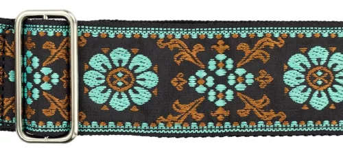 GST-195-03 Gaucho Traditional Series guitar strap, 2 jacquard weave, leather slips, multi colors