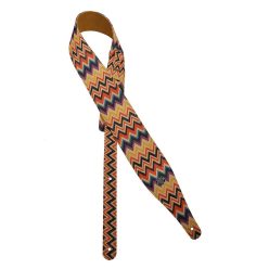   GST-240-06 Gaucho Peace Series guitar strap, linen colorfull design with suede back, disco zigzag