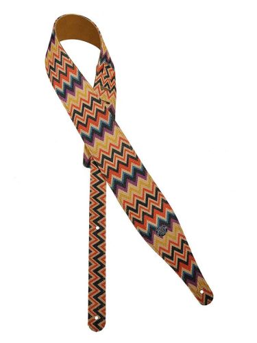 GST-240-06 Gaucho Peace Series guitar strap, linen colorfull design with suede back, disco zigzag