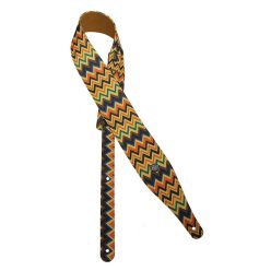   GST-240-07 Gaucho Peace Series guitar strap, linen colorfull design with suede back, neon zigzag