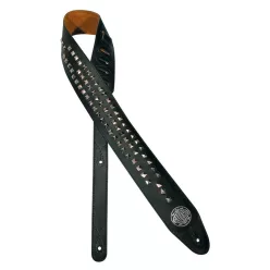   GST-282-BK Gaucho Biker Series guitar strap, black, with chrome pyramids