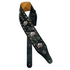   GST-288-BK Gaucho Biker Series guitar strap, 4 inch wide, black, with skulls