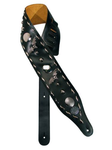 GST-290-BK Gaucho Biker Series guitar strap, 4 inch wide, black, with bats