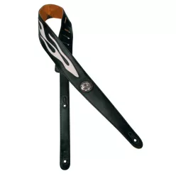   GST-542-WH Gaucho Silhouet Series guitar strap, black, white flame design