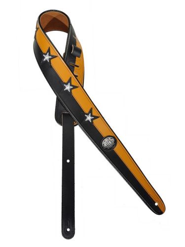 GST-544-YE Gaucho Silhouet Series guitar strap, black and yellow, white stars design